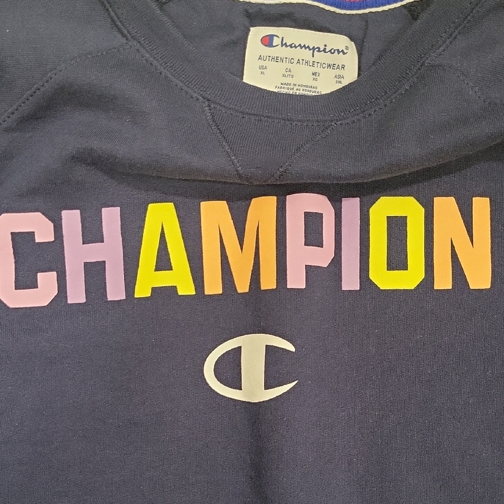 Champion Multicolor Logo Navy Men's Crewneck Sweater - Picture 4 of 4